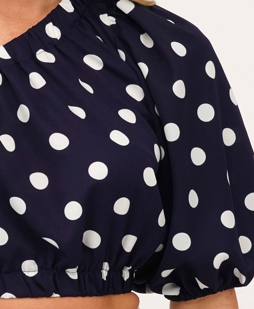 Ebby and I Navy Polka Dot One Shoulder Top