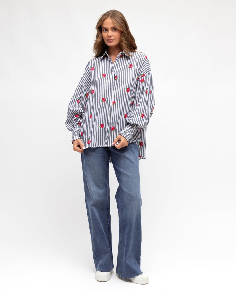 Label of Love Navy Strawberry Shirt