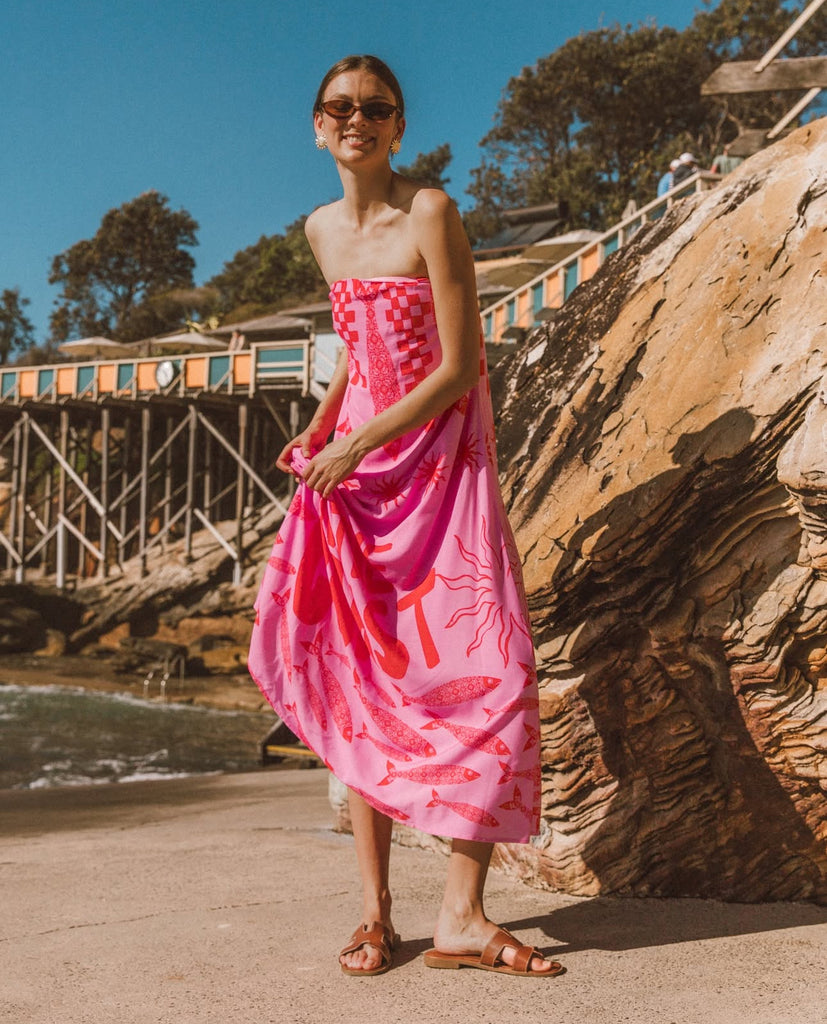 Paper Heart Pink Summer Beach Midi Dress