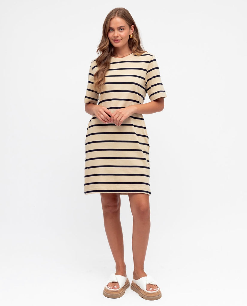 Label of Love Beige Navy Cotton Dress